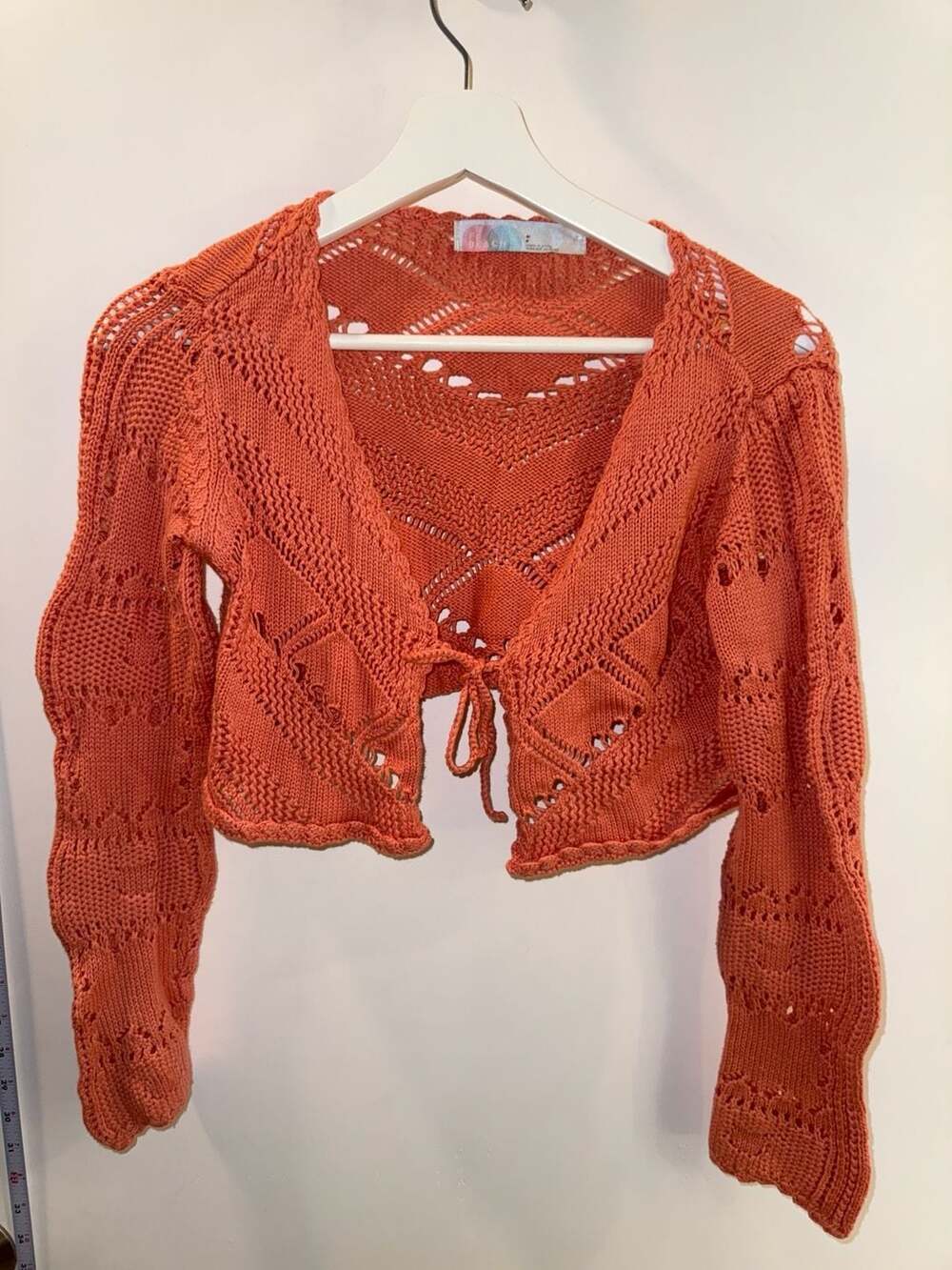 Free People Beach Cropped Pointelle Tie-Front Cardigan Orange Size M/P